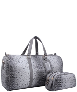 2-in-1 Ostrich Croc Duffle Overnight Bag OS1100 GRAY